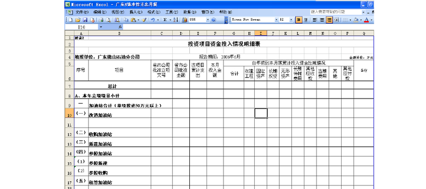 投资项目资金投入情况明细表使用说明，含格式及钩稽关系